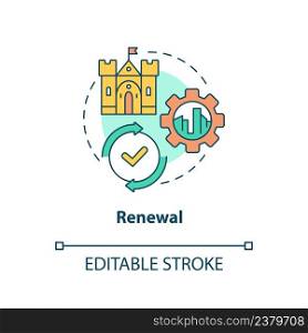 Renewal concept icon. Unban integration. Cultural heritage preservation type abstract idea thin line illustration. Isolated outline drawing. Editable stroke. Arial, Myriad Pro-Bold fonts used. Renewal concept icon