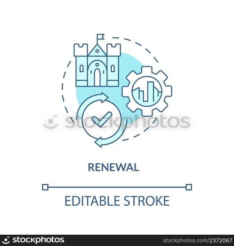 Renewal turquoise concept icon. City integration. Cultural heritage preservation type abstract idea thin line illustration. Isolated outline drawing. Editable stroke. Arial, Myriad Pro-Bold fonts used. Renewal turquoise concept icon