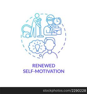 Renewed self-motivation blue gradient concept icon. Incentive and inspiration. Lifelong education benefits abstract idea thin line illustration. Isolated outline drawing. Myriad Pro-Bold fonts used. Renewed self-motivation blue gradient concept icon