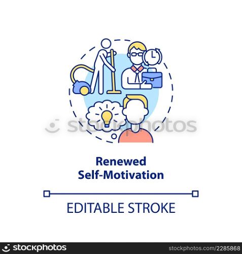 Renewed self-motivation concept icon. Lifelong education benefits abstract idea thin line illustration. Isolated outline drawing. Editable stroke. Arial, Myriad Pro-Bold fonts used. Renewed self-motivation concept icon