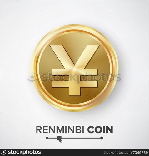 Renminbi Yuan Gold Coin Vector. Renminbi Yuan Gold Coin Vector. Realistic Money Sign
