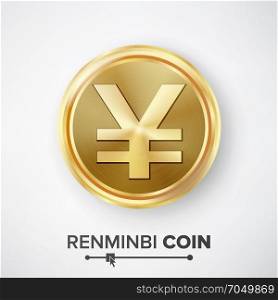 Renminbi Yuan Gold Coin Vector. Renminbi Yuan Gold Coin Vector. Realistic Money Sign