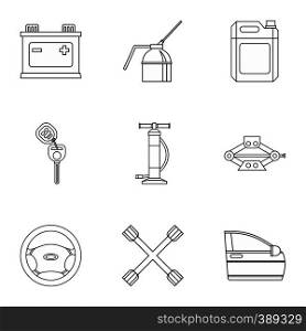 Renovation for machine icons set. Outline illustration of 9 renovation for machine vector icons for web. Renovation for machine icons set, outline style