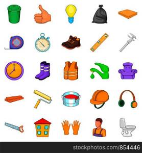 Renovation icons set. Cartoon set of 25 renovation vector icons for web isolated on white background. Renovation icons set, cartoon style