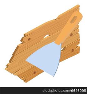 Renovation work icon isometric vector. Putty knife instrument and wooden board. Construction and repair concept. Renovation work icon isometric vector. Putty knife instrument and wooden board