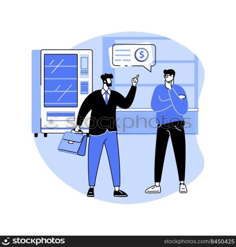 Rent a retail property isolated cartoon vector illustrations. Real estate broker showing a retail property to rent to client, commercial building, consulting with agent vector cartoon.. Rent a retail property isolated cartoon vector illustrations.
