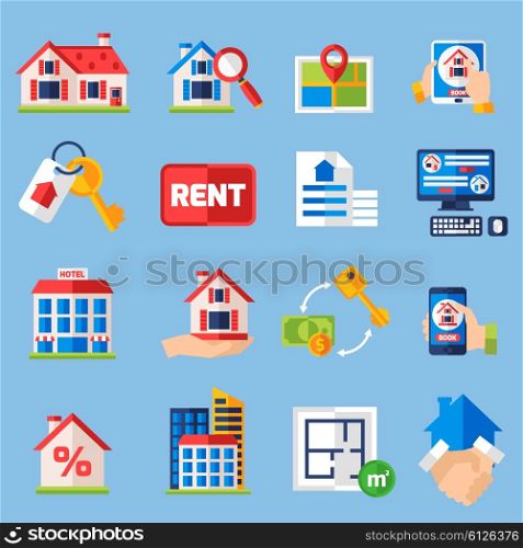 Rent and tenancy icons set. House rent and and property tenancy icons set with real estate symbols isolated vector illustration