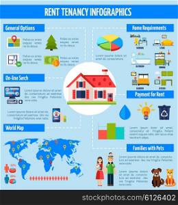 Rent and tenancy infographics. Rent and tenancy infographics set with property symbols and charts vector illustration