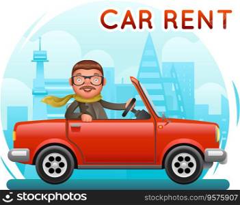 Rent car businessman male riding on car flat vector image