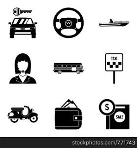 Rent car icons set. Simple set of 9 rent car vector icons for web isolated on white background. Rent car icons set, simple style