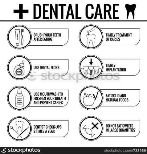 Rent recommendations for dental and oral care. Isolated vector illustration on white background.. Rent recommendations for dental and oral care.