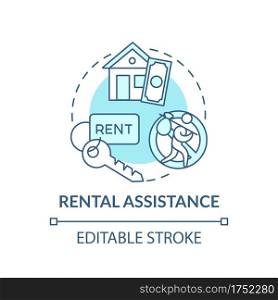 Rental assistance concept icon. Monetary help by government idea thin line illustration. Rental subsidy and security deposits. Vector isolated outline RGB color drawing. Editable stroke. Rental assistance concept icon