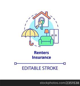 Renters insurance concept icon. Type of property financial protection abstract idea thin line illustration. Isolated outline drawing. Editable stroke. Arial, Myriad Pro-Bold fonts used. Renters insurance concept icon