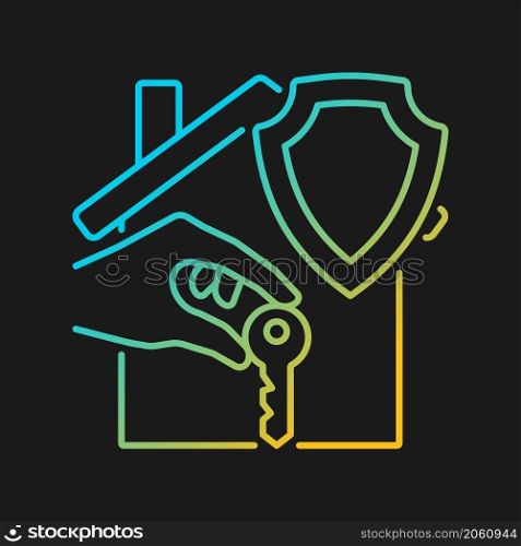 Renters insurance gradient vector icon for dark theme. Tenant insurance policy. Protection of private belongings. Thin line color symbol. Modern style pictogram. Vector isolated outline drawing. Renters insurance gradient vector icon for dark theme