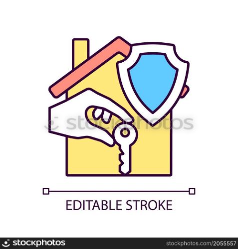 Renters insurance RGB color icon. Tenant insurance policy. Protection of private belongings from accidents. Isolated vector illustration. Simple filled line drawing. Editable stroke. Arial font used.. Renters insurance RGB color icon