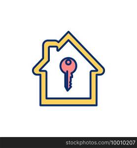 Renting apartment RGB color icon. House hiring, letting. Rental property. Residential real estate. Buying home. Tenancy agreement. Housing market. Home ownership. Isolated vector illustration. Renting apartment RGB color icon