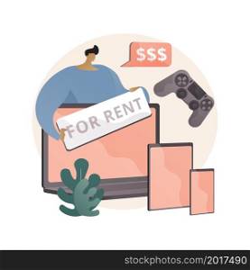 Renting electronic device abstract concept vector illustration. Renting electronics website, new device rent, terms of use and conditions, gadget rental, test equipment lease abstract metaphor.. Renting electronic device abstract concept vector illustration.