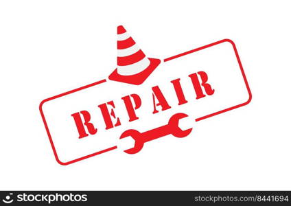 Repair. A sign with a key and a cone. warning sign. Flat style