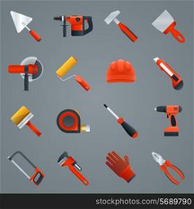 Repair and construction tools icons set with hammer saw screwdriver isolated vector illustration