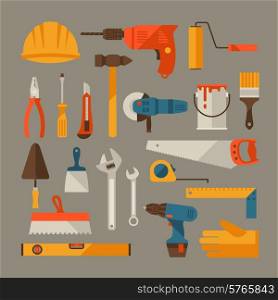 Repair and construction working tools icon set.