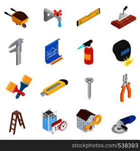 Repair and construction working tools icons set in isometric 3d style. Repair and construction working tools icons set