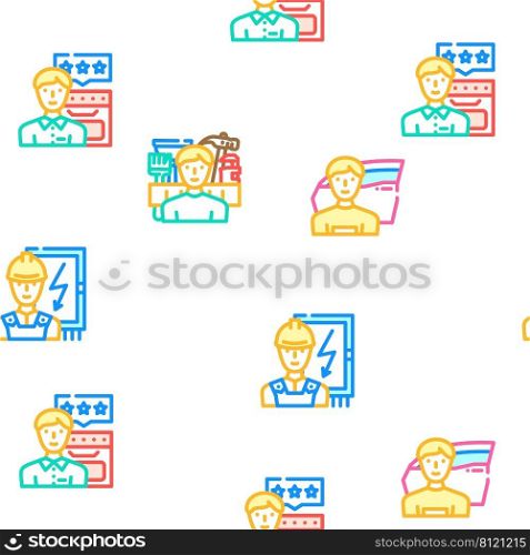 Repair And Maintenance Service Vector Seamless Pattern Color Line Illustration. Repair And Maintenance Service Icons Set Vector