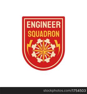Repair battalion engineering squadron isolated patch on military uniform. Vector engineers division troops squad of navy marine fleet with windrose and steering wheel. Special forces elite chevron. Engineering squadron repair battalion army patch