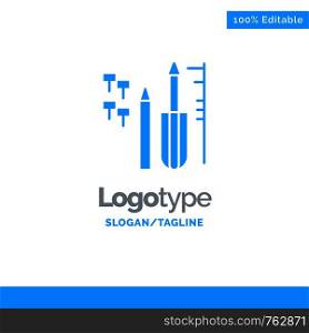 Repair, Custom, Engineering, Equipment Blue Solid Logo Template. Place for Tagline