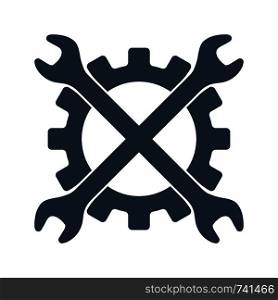 Repair icon. Gear and crossed wrenchs. Creative graphic design logo element. Vector illustration isolated on white background.