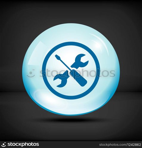 Repair icon in a water drop on a black background. Repair icon in a water drop