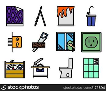 Repair Icon Set. Editable Bold Outline With Color Fill Design. Vector Illustration.