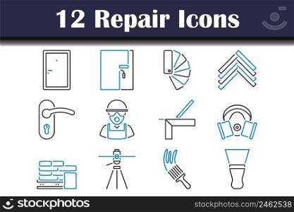 Repair Icon Set. Editable Bold Outline With Color Fill Design. Vector Illustration.