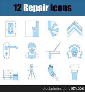 Repair Icon Set. Thin Line With Blue Fill Design. Vector Illustration.