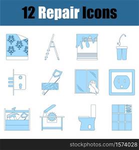 Repair Icon Set. Thin Line With Blue Fill Design. Vector Illustration.
