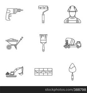 Repair icons set. Outline illustration of 9 repair vector icons for web. Repair icons set, outline style