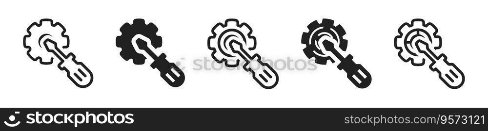 Repair icons. Wrench and gear. Screwdriver with gear.  Vector illustration.