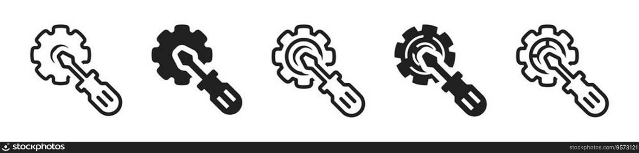 Repair icons. Wrench and gear. Screwdriver with gear.  Vector illustration.