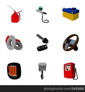 Repair machine icons set. Cartoon illustration of 9 repair machine vector icons for web. Repair machine icons set, cartoon style