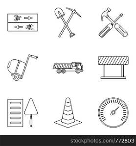 Repair pedestrian zone icons set. Outline set of 9 repair pedestrian zone vector icons for web isolated on white background. Repair pedestrian zone icons set, outline style