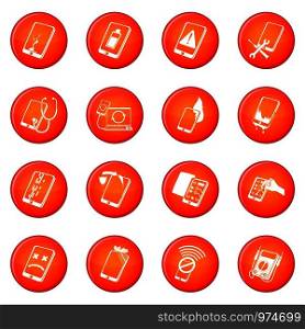 Repair phones fix icons set vector red circle isolated on white background . Repair phones fix icons set red vector