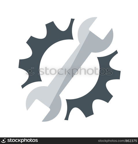 Repair service icon. Black cog and blue wrench icon concept. Repair logo