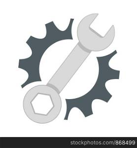 Repair service icon. Black cog and blue wrench icon concept. Repair logo