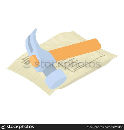 Repair service icon isometric vector. Hammer nail puller, sealed paper envelope. Construction and repair concept. Repair service icon isometric vector. Hammer nail puller sealed paper envelope