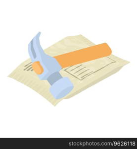 Repair service icon isometric vector. Hammer nail puller, sealed paper envelope. Construction and repair concept. Repair service icon isometric vector. Hammer nail puller sealed paper envelope