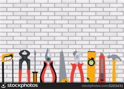 Repair Tools and Instruments on Brick Wall Vector Illustration Background EPS10. Repair Tools and Instruments on Brick Wall Vector Illustration B