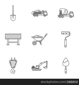 Repair tools icons set. Outline illustration of 9 repair tools vector icons for web. Repair tools icons set, outline style