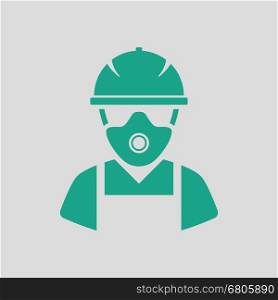 Repair worker icon. Gray background with green. Vector illustration.