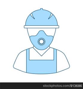 Repair Worker Icon. Thin Line With Blue Fill Design. Vector Illustration.