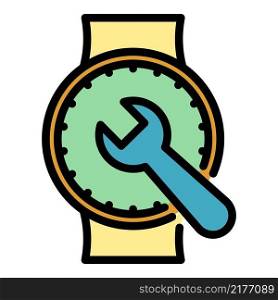 Repair wrench hand watch icon. Outline repair wrench hand watch vector icon color flat isolated. Repair wrench hand watch icon color outline vector