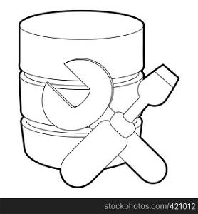 Repairing database icon. Outline illustration of repairing database vector icon for web. Repairing database icon, outline style
